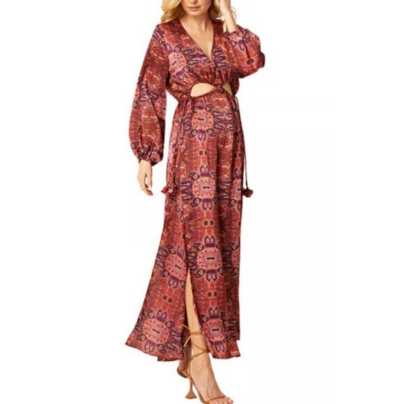 NWT MISA Los Angeles Kasia Maxi Dress Septima Tapestry Satin Cut-Outs M - Picture 11 of 13